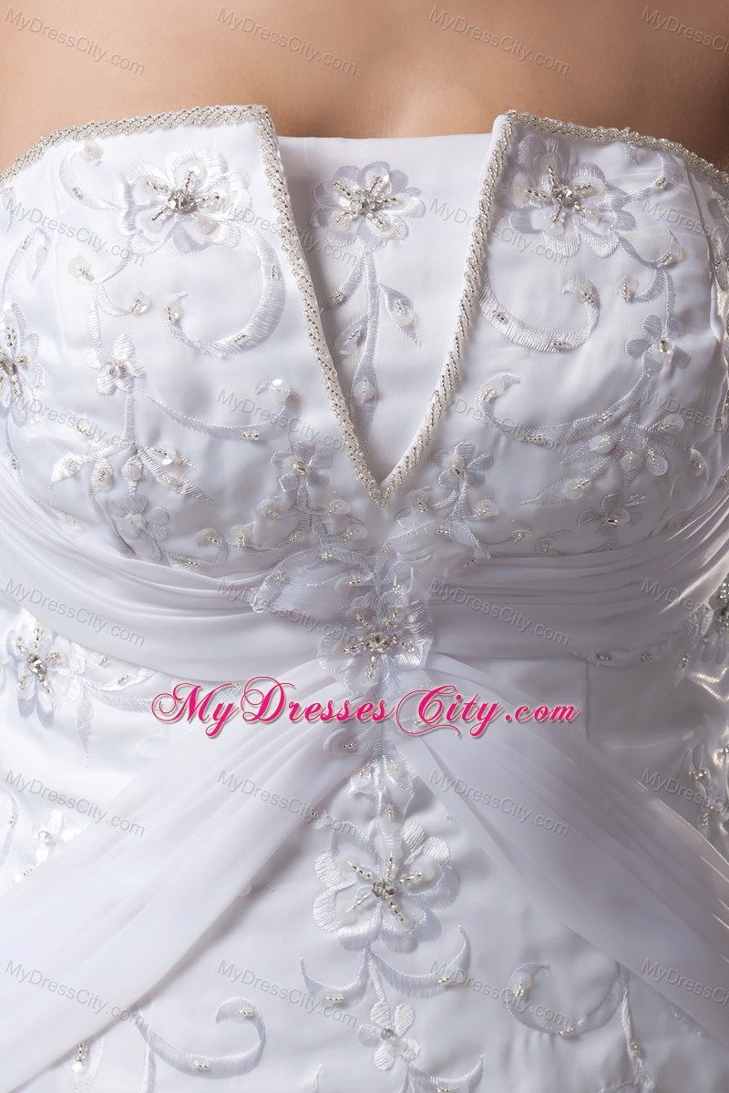 A-line Strapless Court Train 2013 Embroidery Wedding Dress