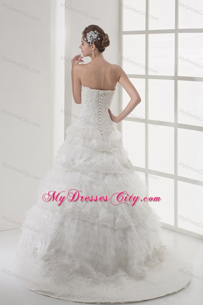 Lace Strapless A-line Wedding Dress With Ruffled Layers