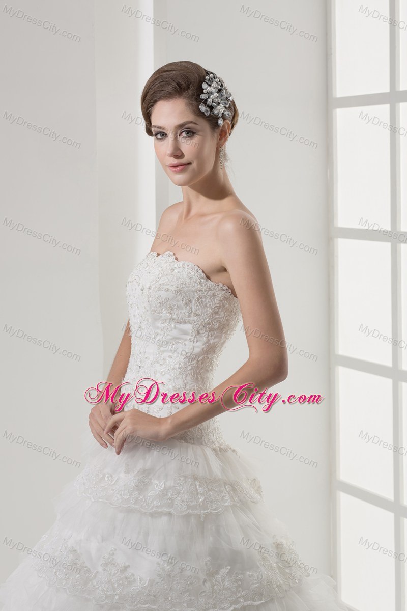 Lace Strapless A-line Wedding Dress With Ruffled Layers