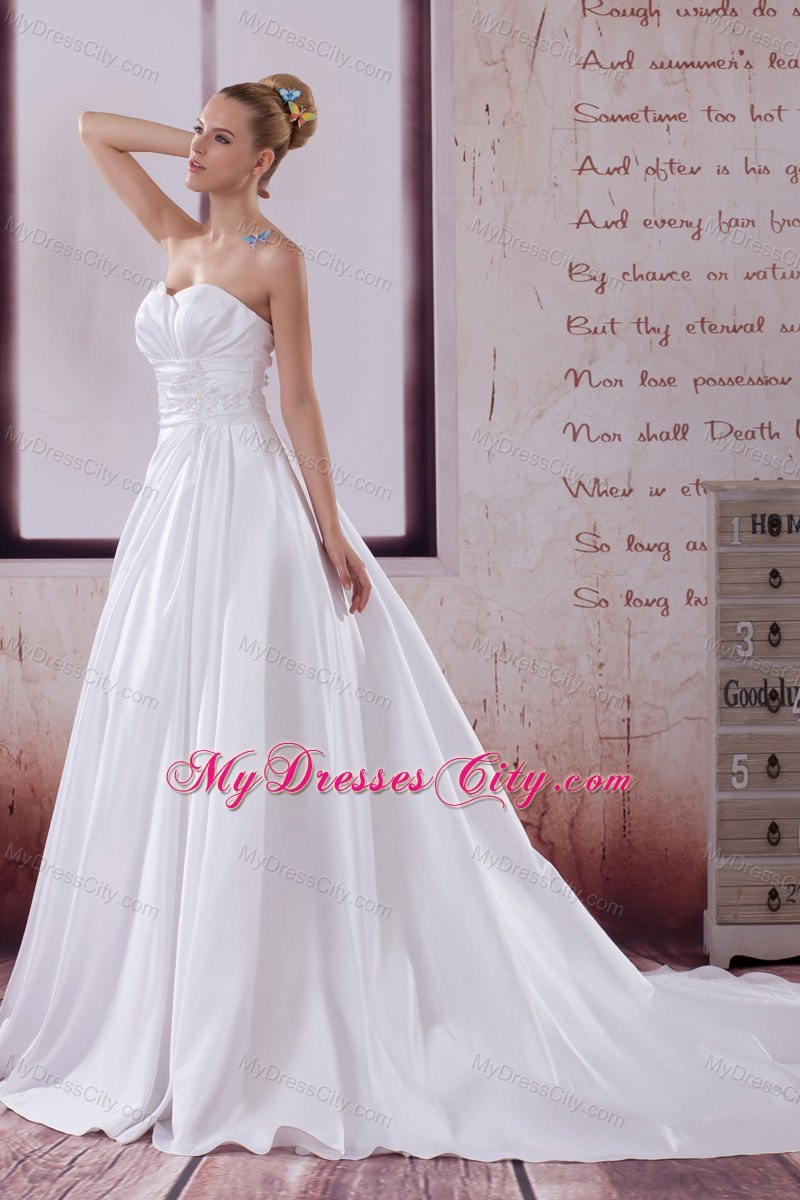 A-Line Strapless Appliques and Ruches Wedding Dress For Cheap