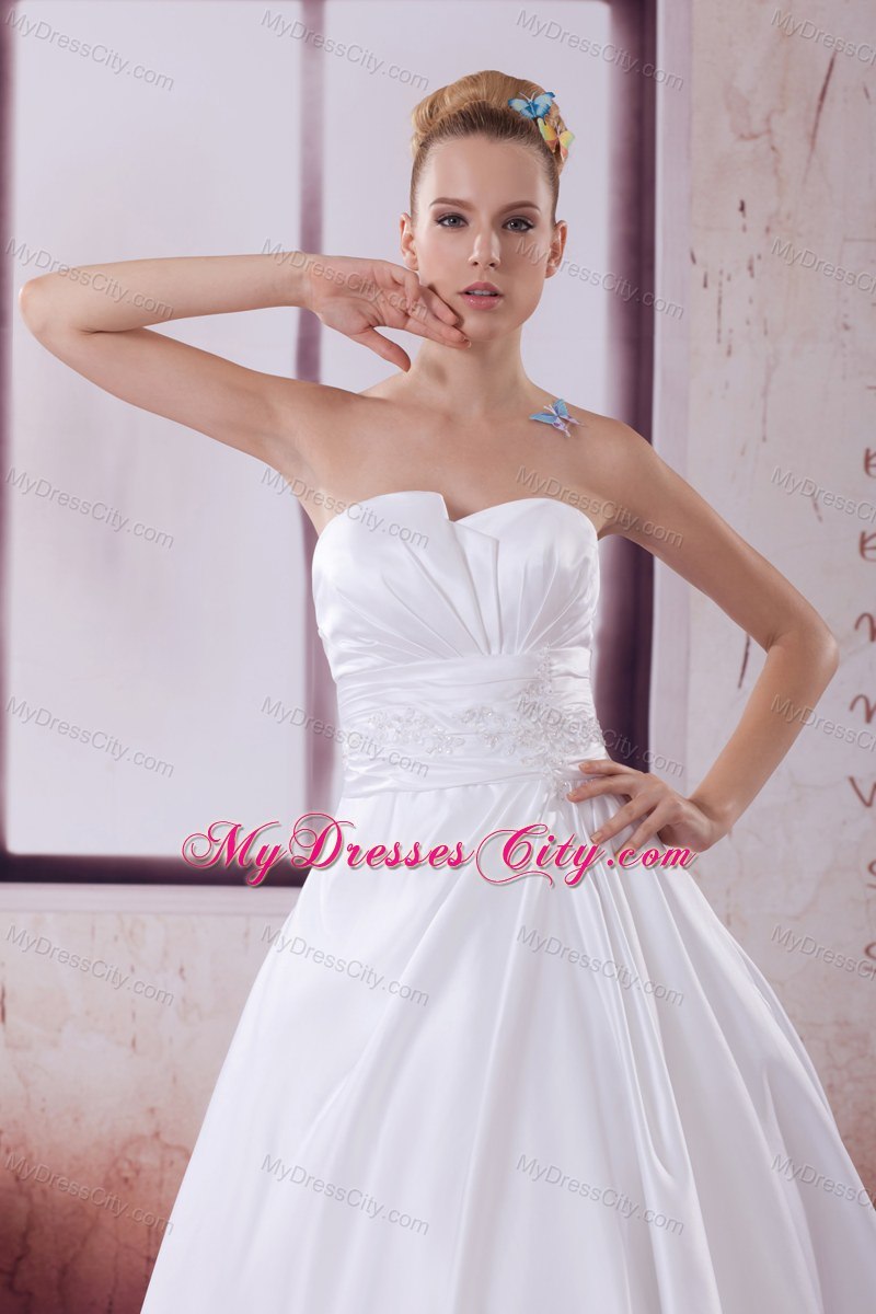 A-Line Strapless Appliques and Ruches Wedding Dress For Cheap