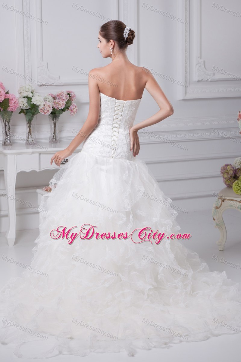 2013 Beading Appliques Mermaid Strapless Ruffles Wedding Dress