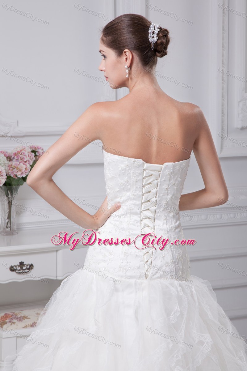 2013 Beading Appliques Mermaid Strapless Ruffles Wedding Dress