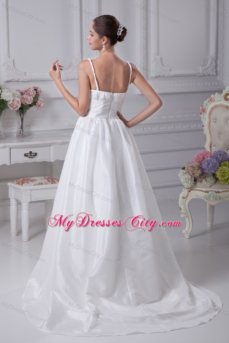 A-Line Straps Beading and Ruches Wedding Dress for Cheap