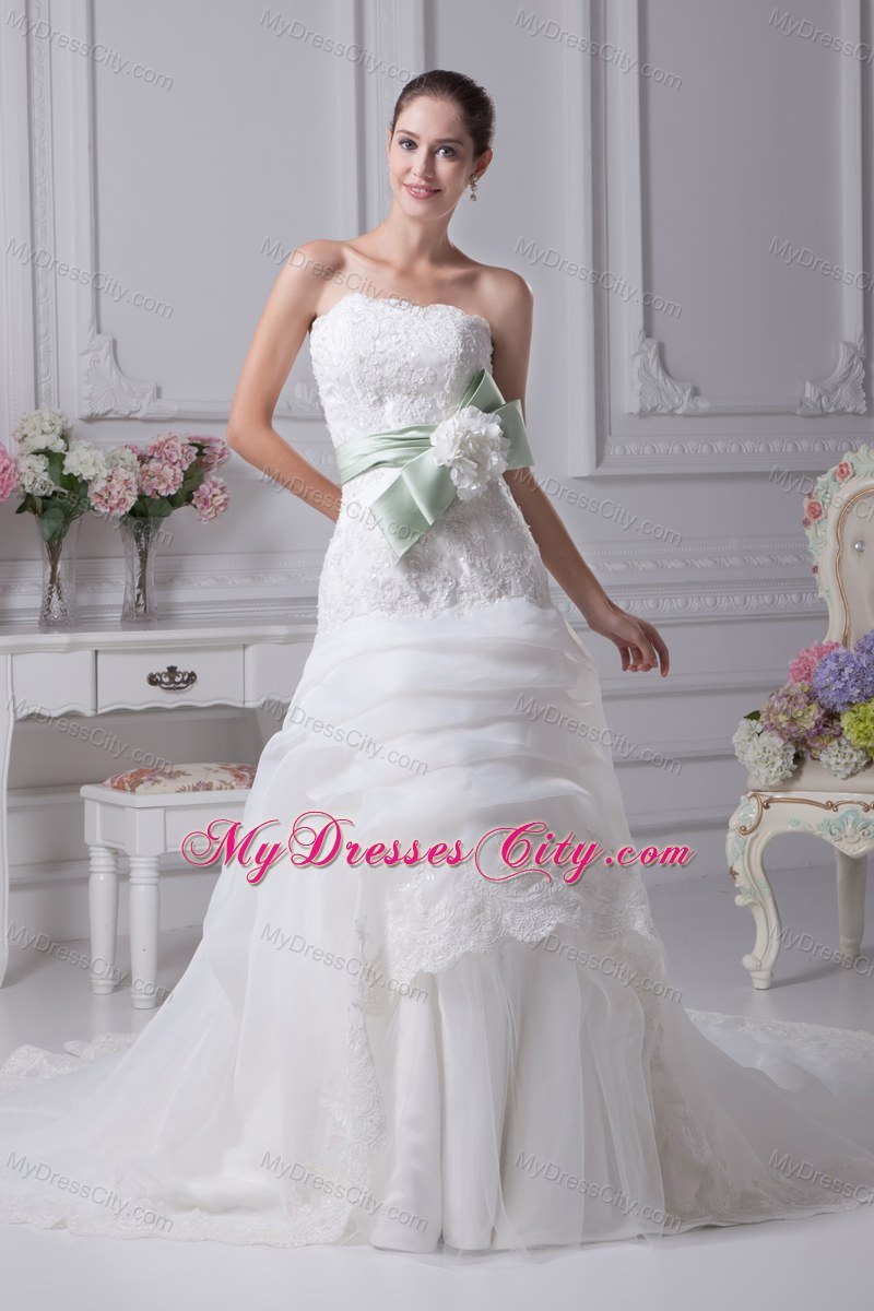 Mermaid Strapless Lace Pick-ups Wedding Dress with Sash