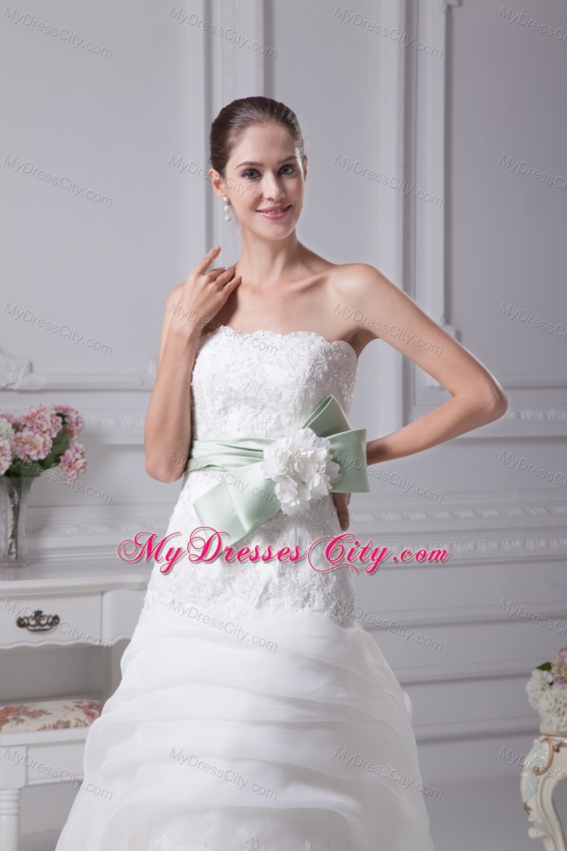 Mermaid Strapless Lace Pick-ups Wedding Dress with Sash