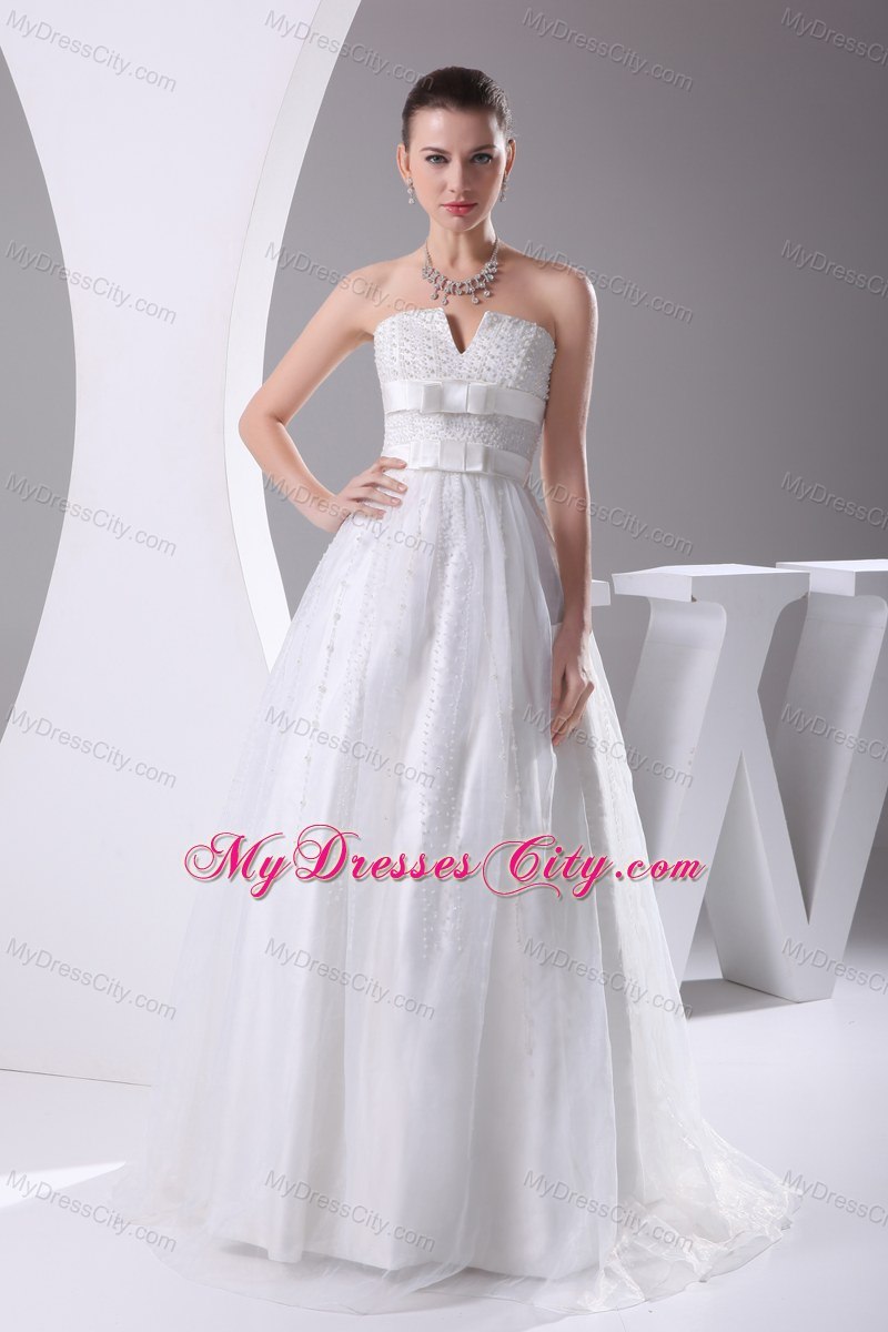 Beading and Belt Column Strapless Wedding Dress for Cheap