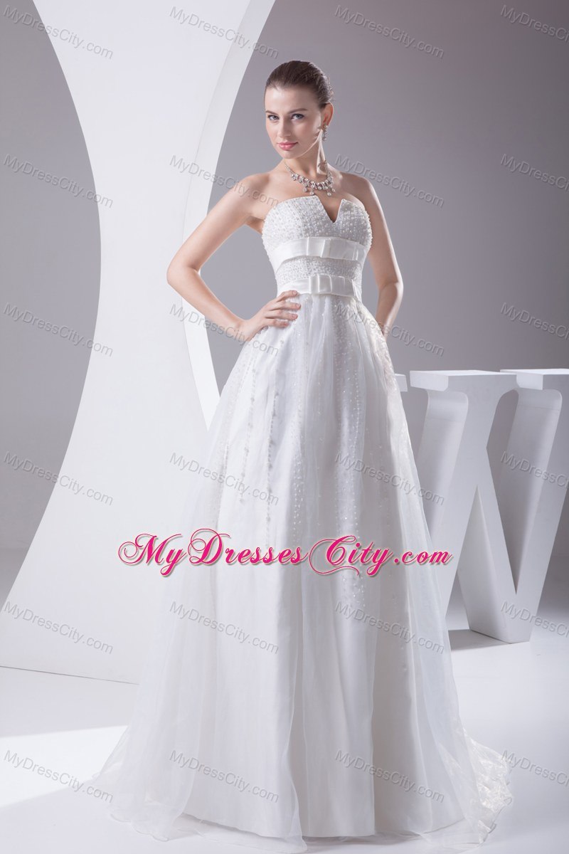 Beading and Belt Column Strapless Wedding Dress for Cheap