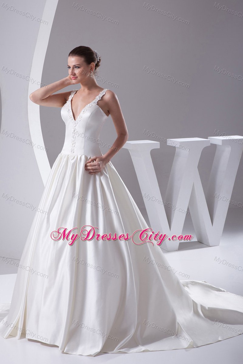 Romantic Straps Beading Wedding Dress for Church Wedding