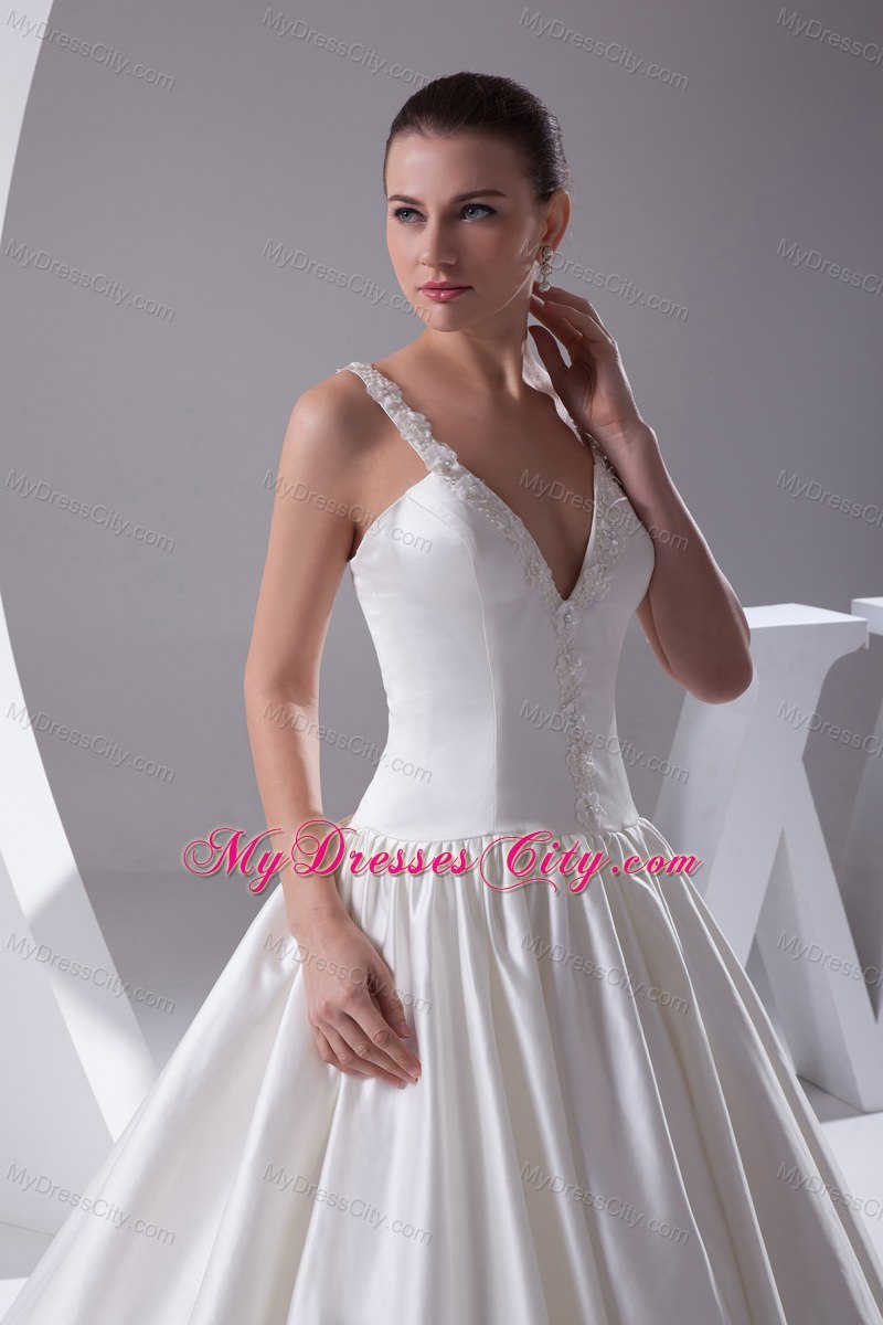 Romantic Straps Beading Wedding Dress for Church Wedding