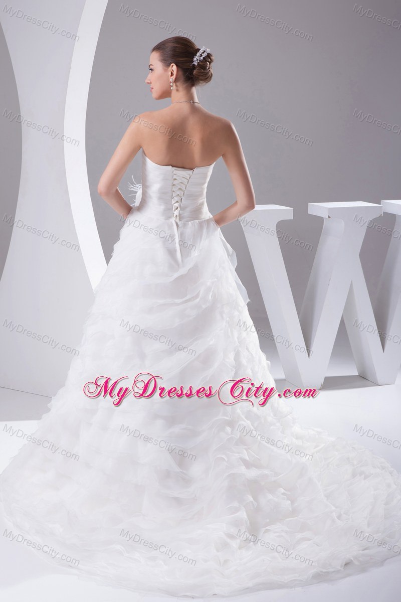 Pick-ups Organza Sweetheart Ruches Flowers Wedding Dress