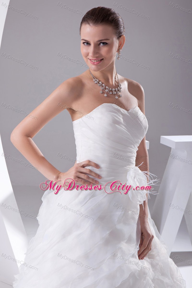 Pick-ups Organza Sweetheart Ruches Flowers Wedding Dress