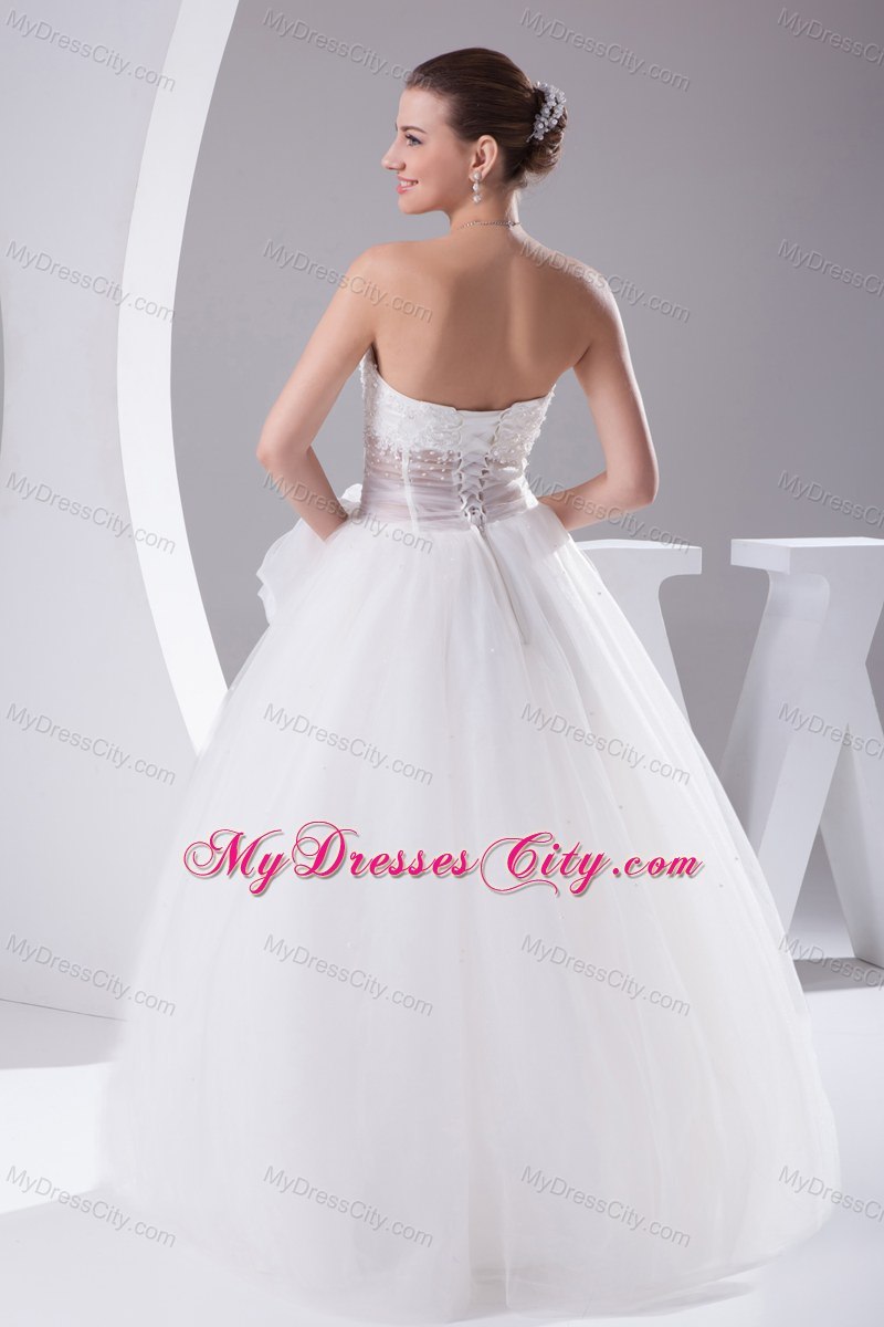 Elegant Strapless Transparent Appliques 2013 Bow Wedding Dress