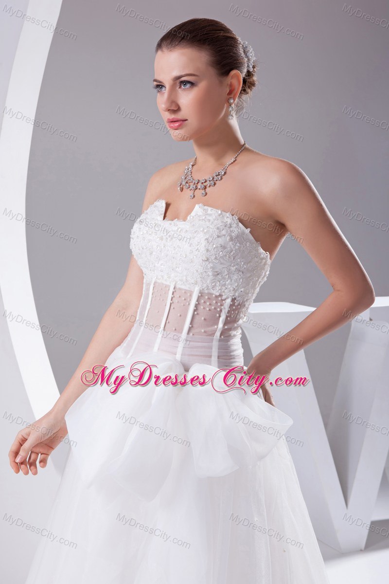 Elegant Strapless Transparent Appliques 2013 Bow Wedding Dress