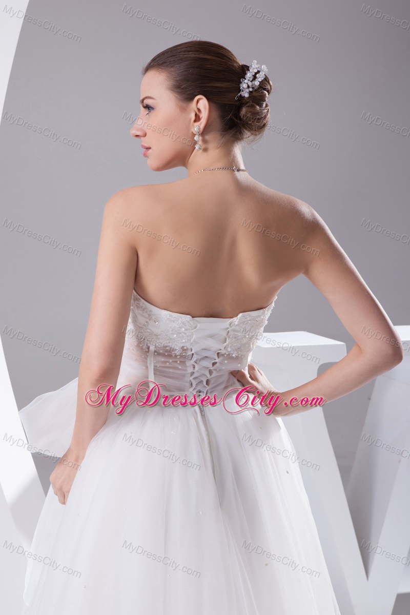 Elegant Strapless Transparent Appliques 2013 Bow Wedding Dress