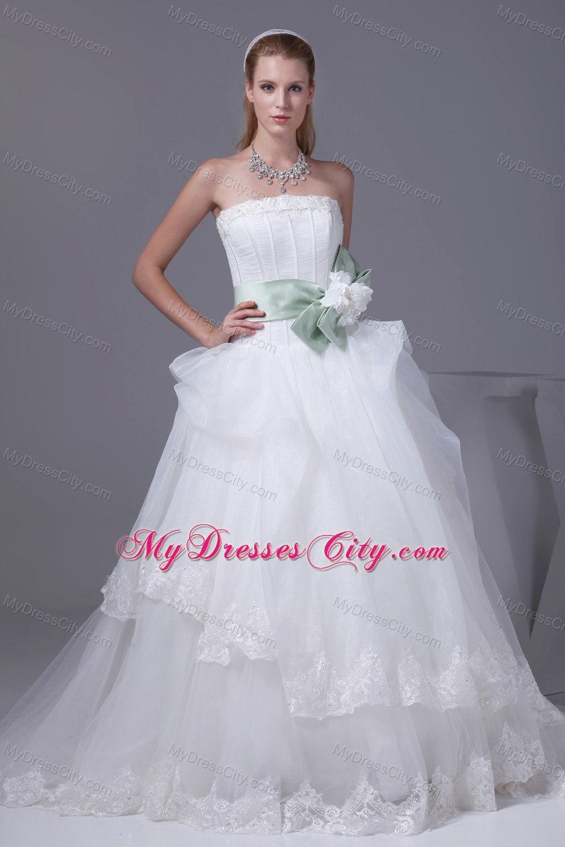 Lace Sash Flowers Wedding Gowns with Ruffled Layers in 2013