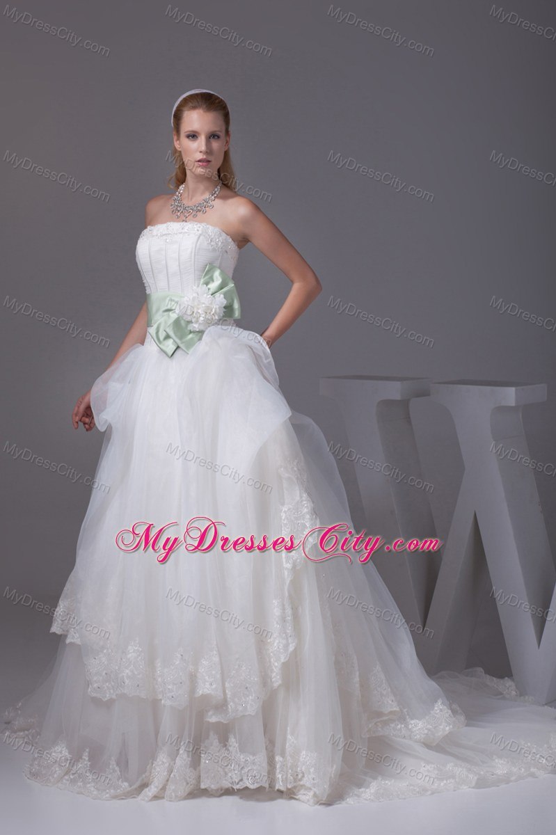 Lace Sash Flowers Wedding Gowns with Ruffled Layers in 2013