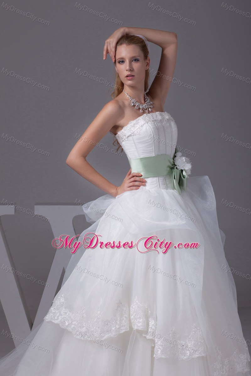 Lace Sash Flowers Wedding Gowns with Ruffled Layers in 2013