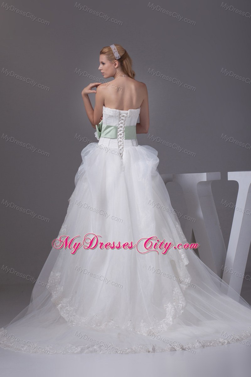 Lace Sash Flowers Wedding Gowns with Ruffled Layers in 2013