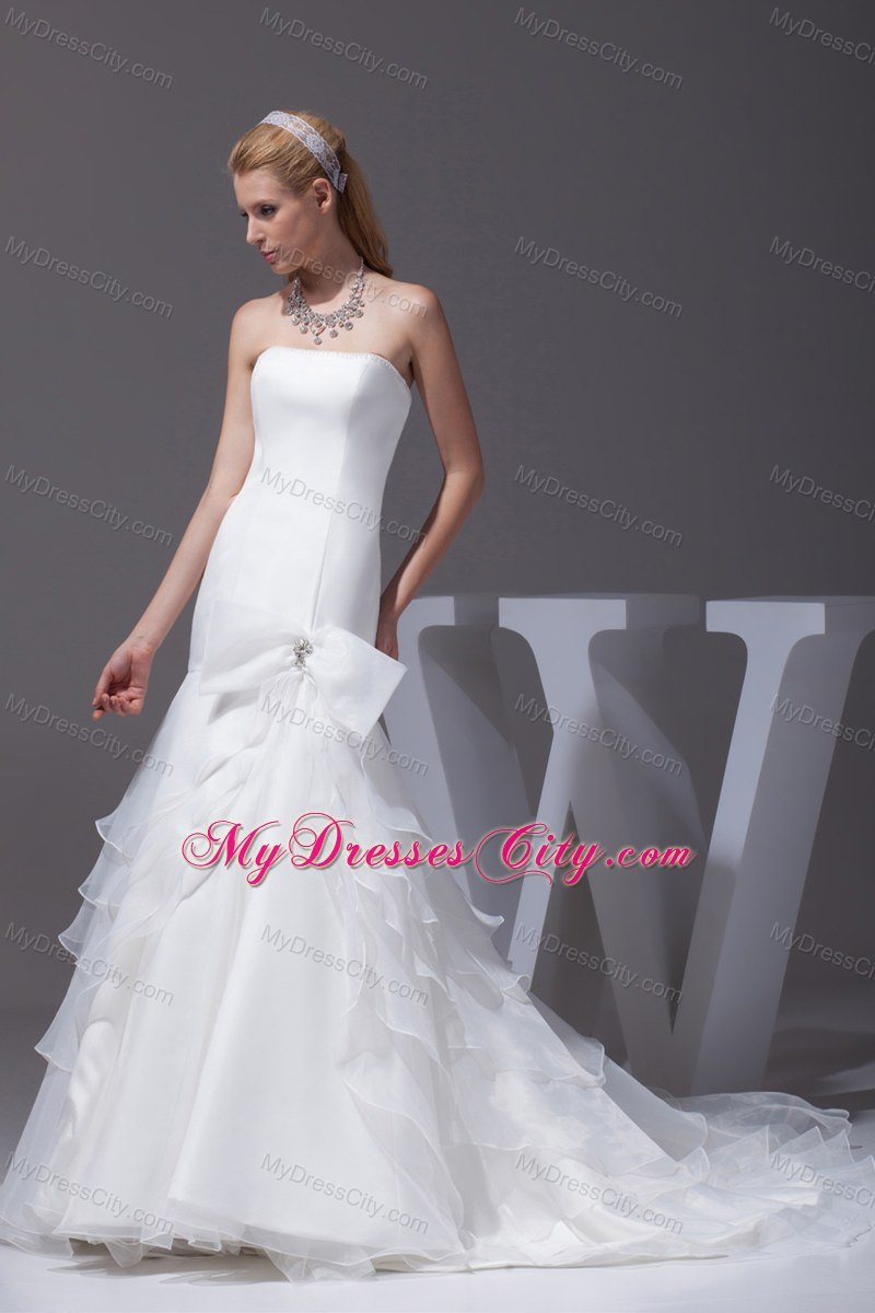 Mermaid Bow Court Train Wedding Dress for Church Wedding