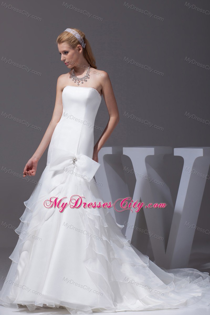 Mermaid Bow Court Train Wedding Dress for Church Wedding