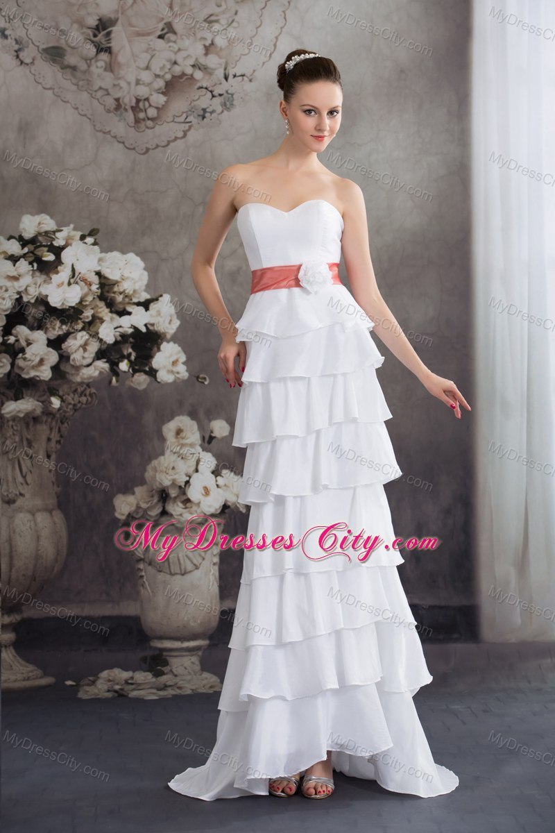 Sweetheart Sash Wedding Dress With Ruffled Layers for Cheap