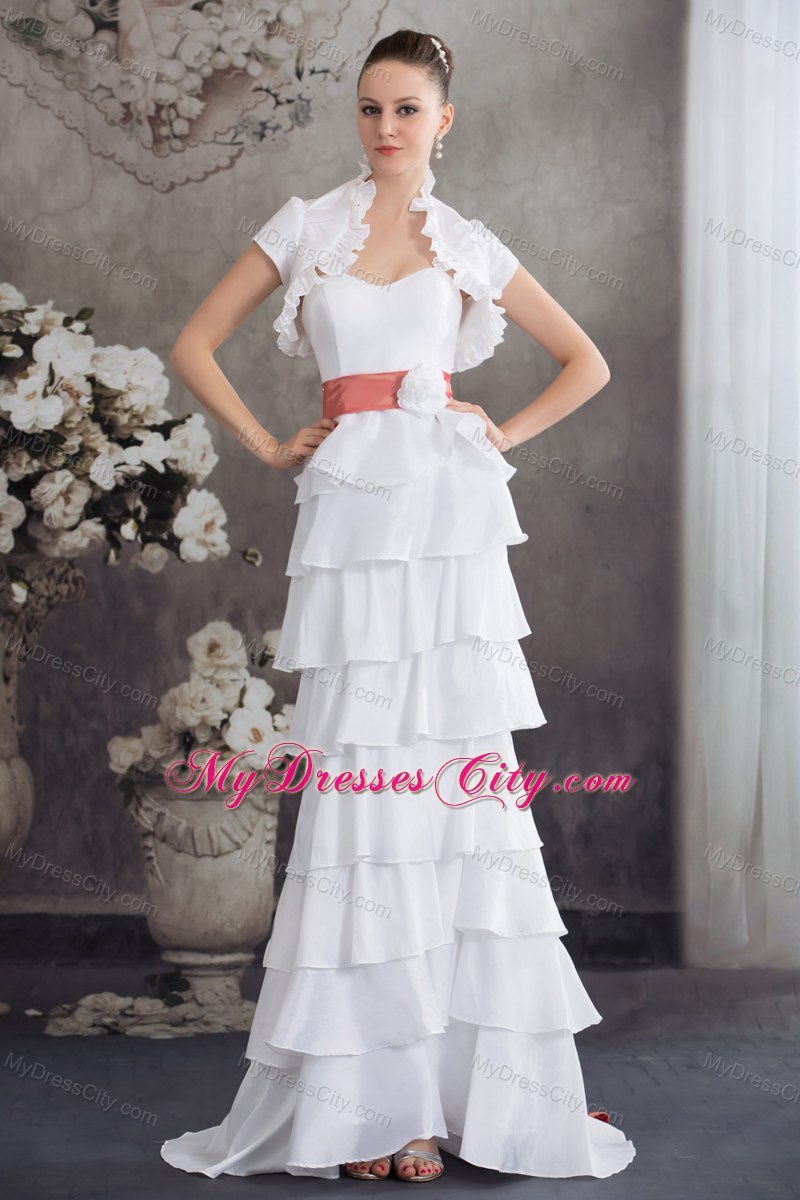 Sweetheart Sash Wedding Dress With Ruffled Layers for Cheap