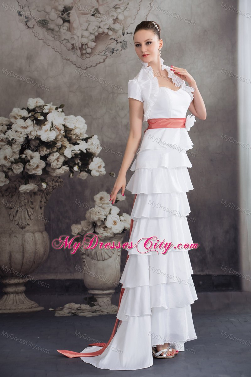 Sweetheart Sash Wedding Dress With Ruffled Layers for Cheap