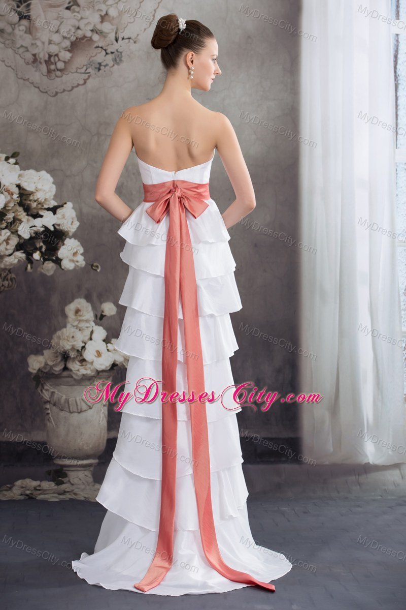 Sweetheart Sash Wedding Dress With Ruffled Layers for Cheap