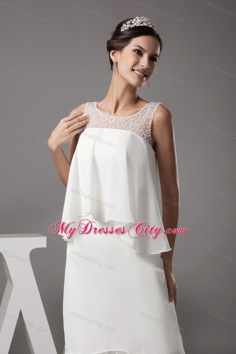 Simple Beading Scoop High-low Ruffled Layers Wedding Dress