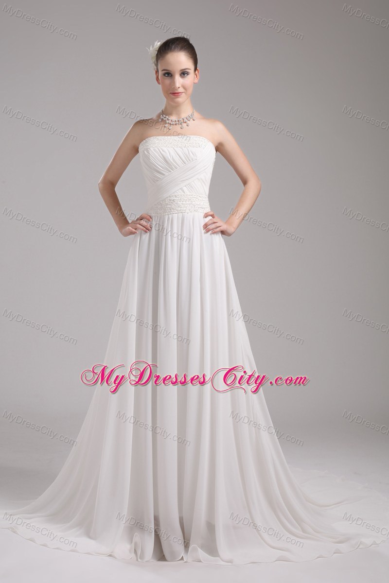 A-line Strapless Ruching Chiffon Wedding Dress for Cheap