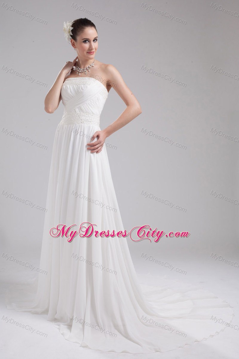 A-line Strapless Ruching Chiffon Wedding Dress for Cheap