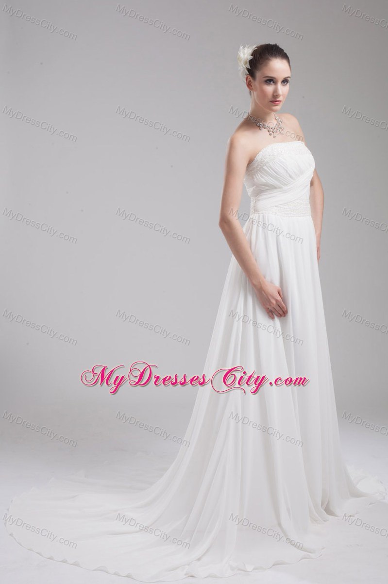 A-line Strapless Ruching Chiffon Wedding Dress for Cheap