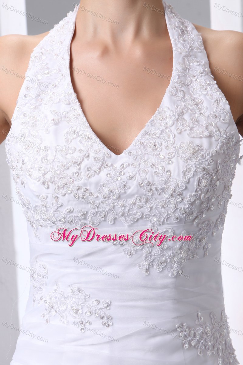 Elegant Halter Ruffled Layers Tulle Appliques 2013 Wedding Dress