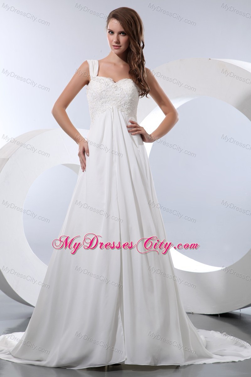 Plus Size Straps Chiffon 2013 Wedding Dress with Appliques