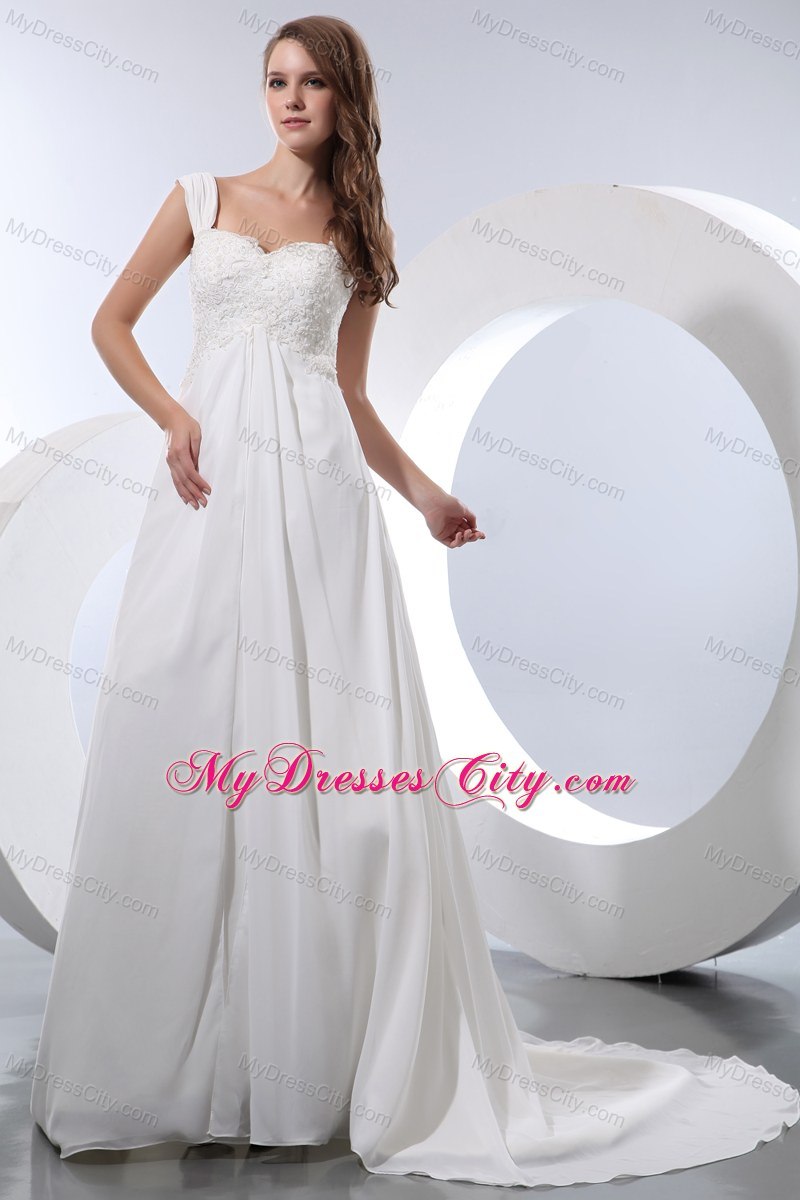 Plus Size Straps Chiffon 2013 Wedding Dress with Appliques