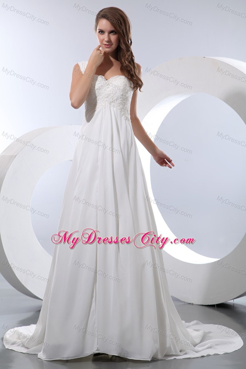 Plus Size Straps Chiffon 2013 Wedding Dress with Appliques