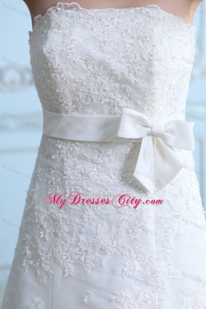 Beautiful Court Train Lace Sash Wedding Dress for Party