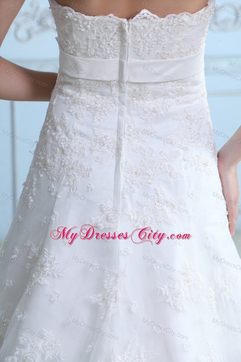 Beautiful Court Train Lace Sash Wedding Dress for Party