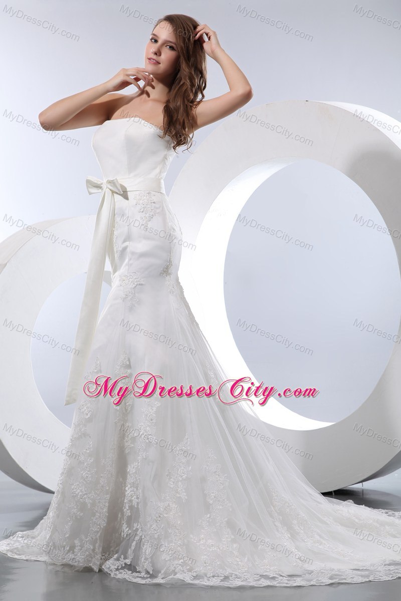 Mermaid Strapless Court Train Lace Sash 2013 Wedding Dress