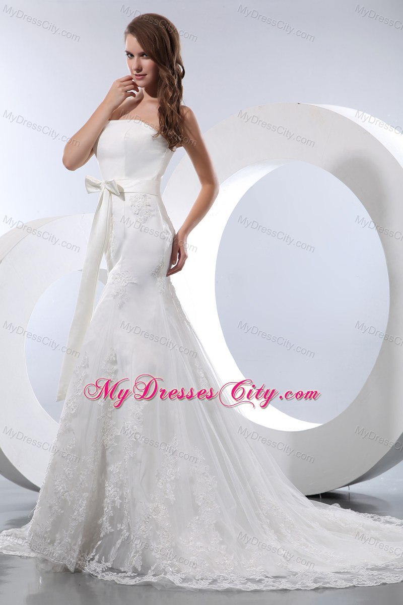 Mermaid Strapless Court Train Lace Sash 2013 Wedding Dress