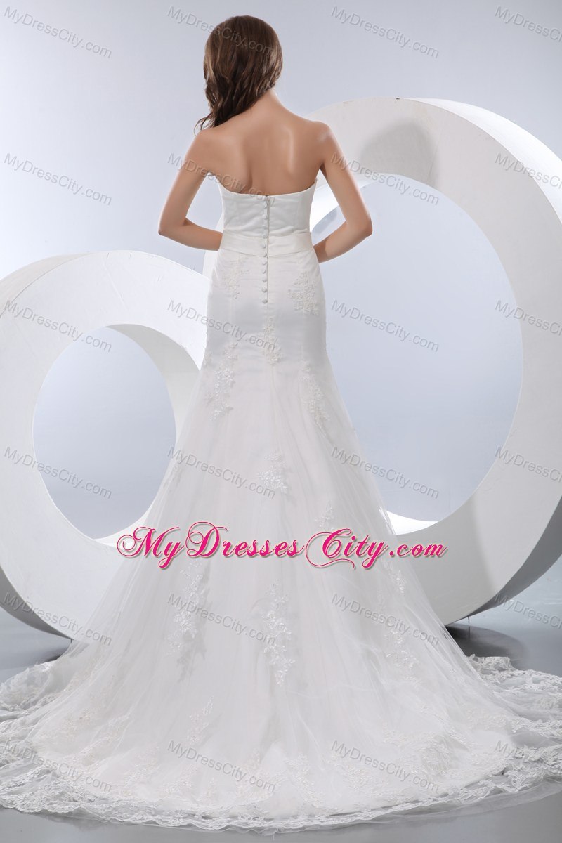 Mermaid Strapless Court Train Lace Sash 2013 Wedding Dress