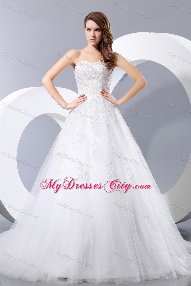 Simple Sweetheart Chapel Train Tulle Wedding Dress Online