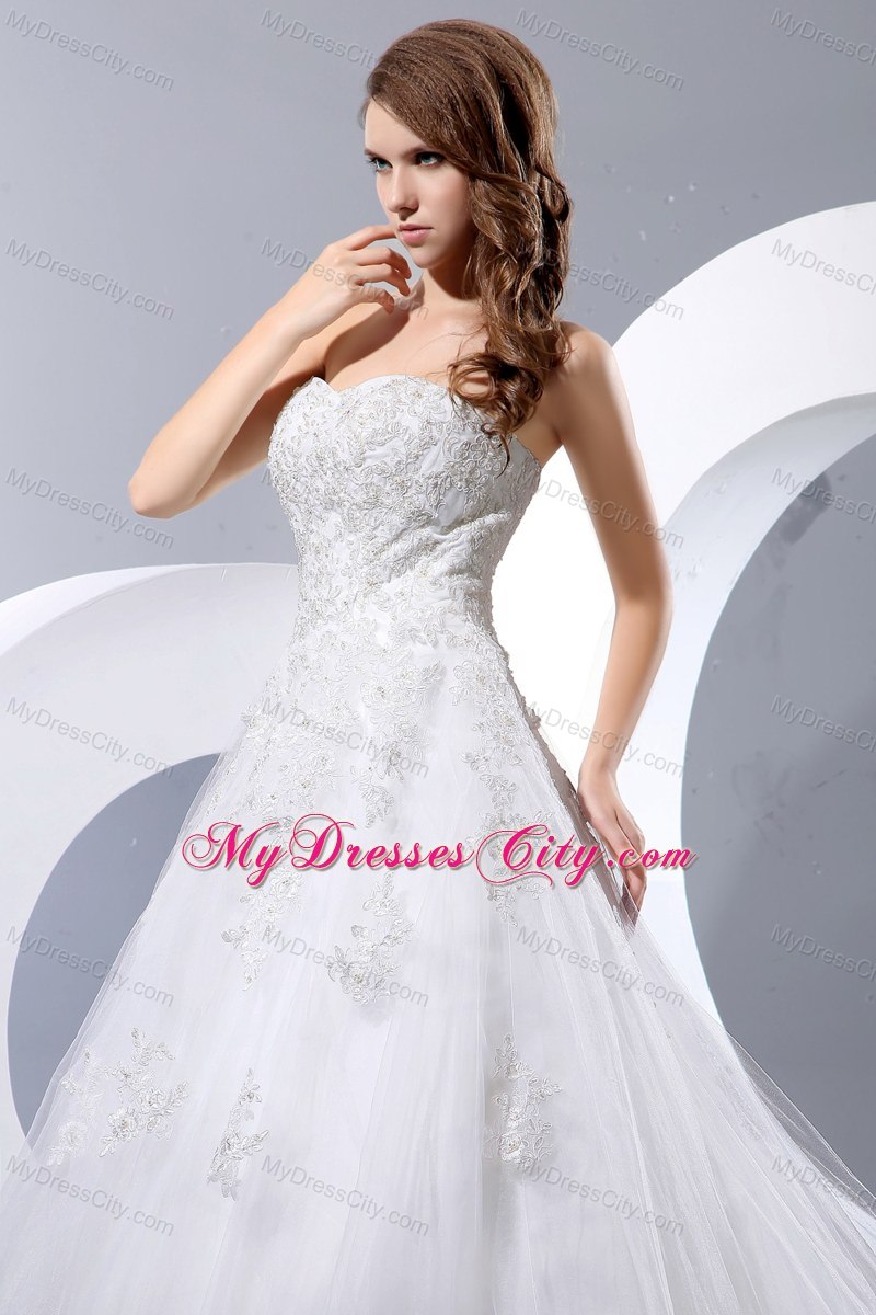 Simple Sweetheart Chapel Train Tulle Wedding Dress Online