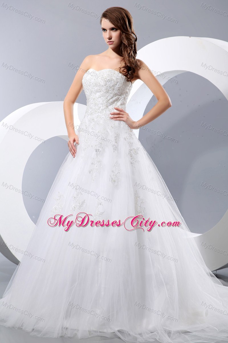 Simple Sweetheart Chapel Train Tulle Wedding Dress Online