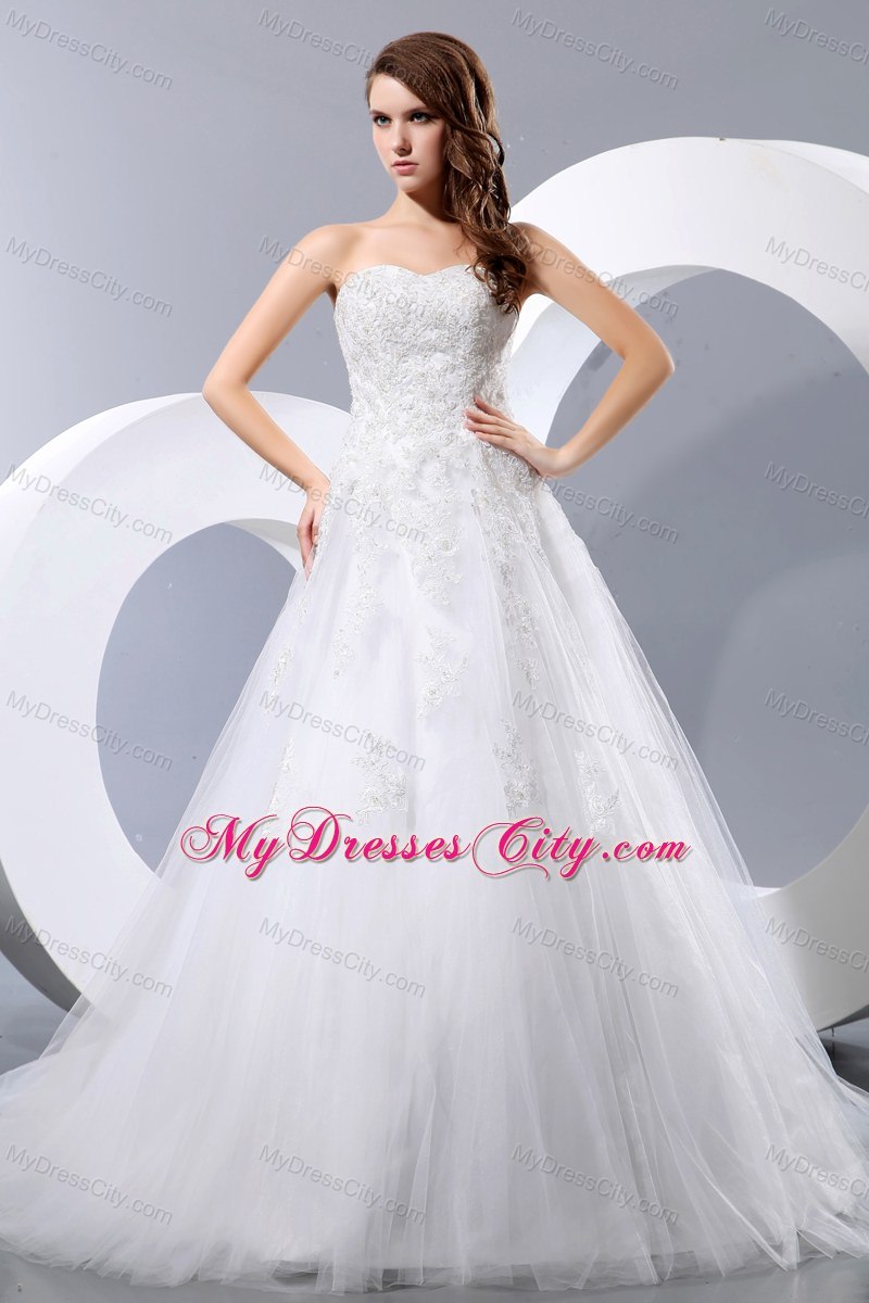 Simple Sweetheart Chapel Train Tulle Wedding Dress Online