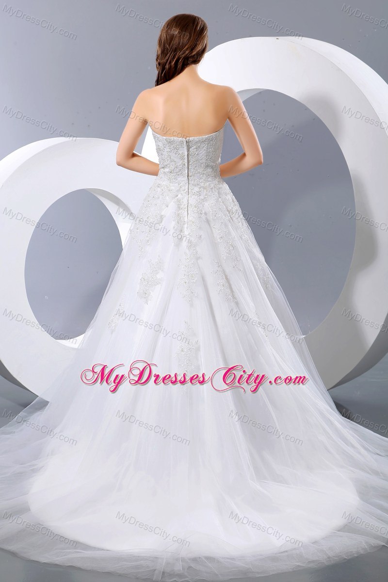 Simple Sweetheart Chapel Train Tulle Wedding Dress Online