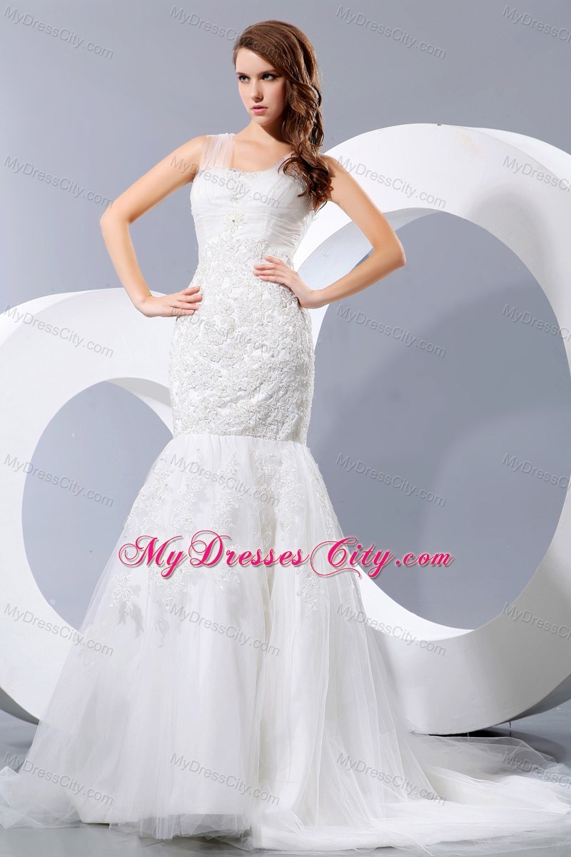 Fashionable Mermaid Square Lace Wedding Dress for Cheap