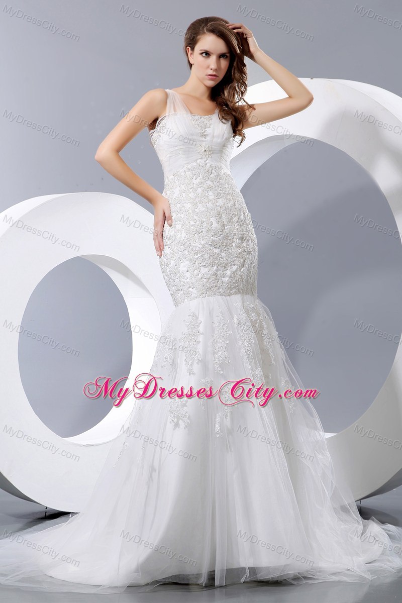 Fashionable Mermaid Square Lace Wedding Dress for Cheap