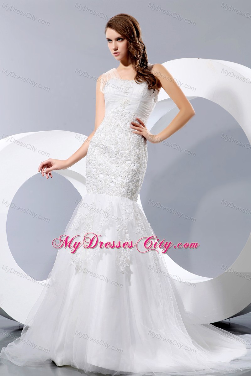 Fashionable Mermaid Square Lace Wedding Dress for Cheap